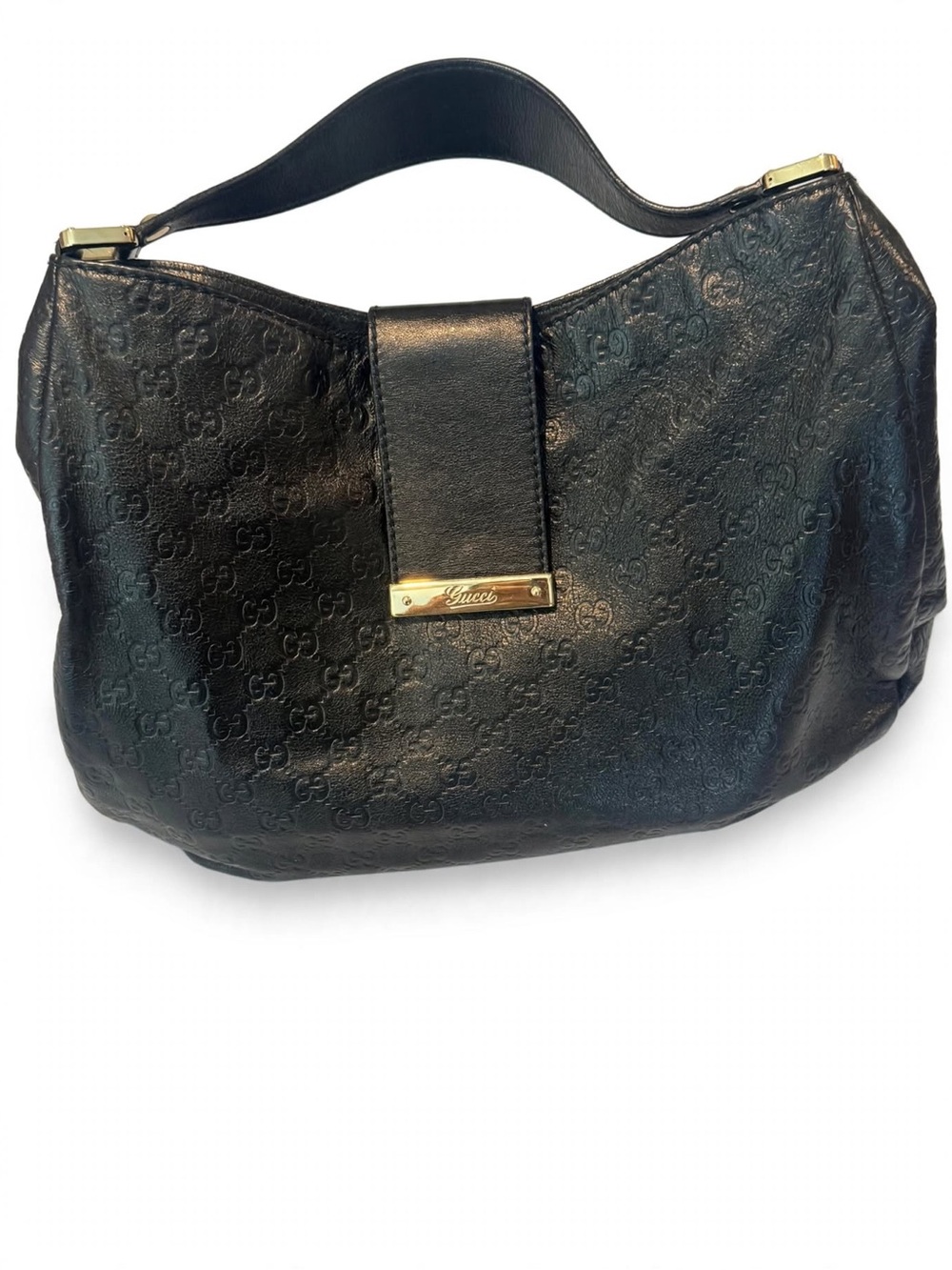 GUCCI Black Guccissima Hobo Bag 211688 Gold Hardware